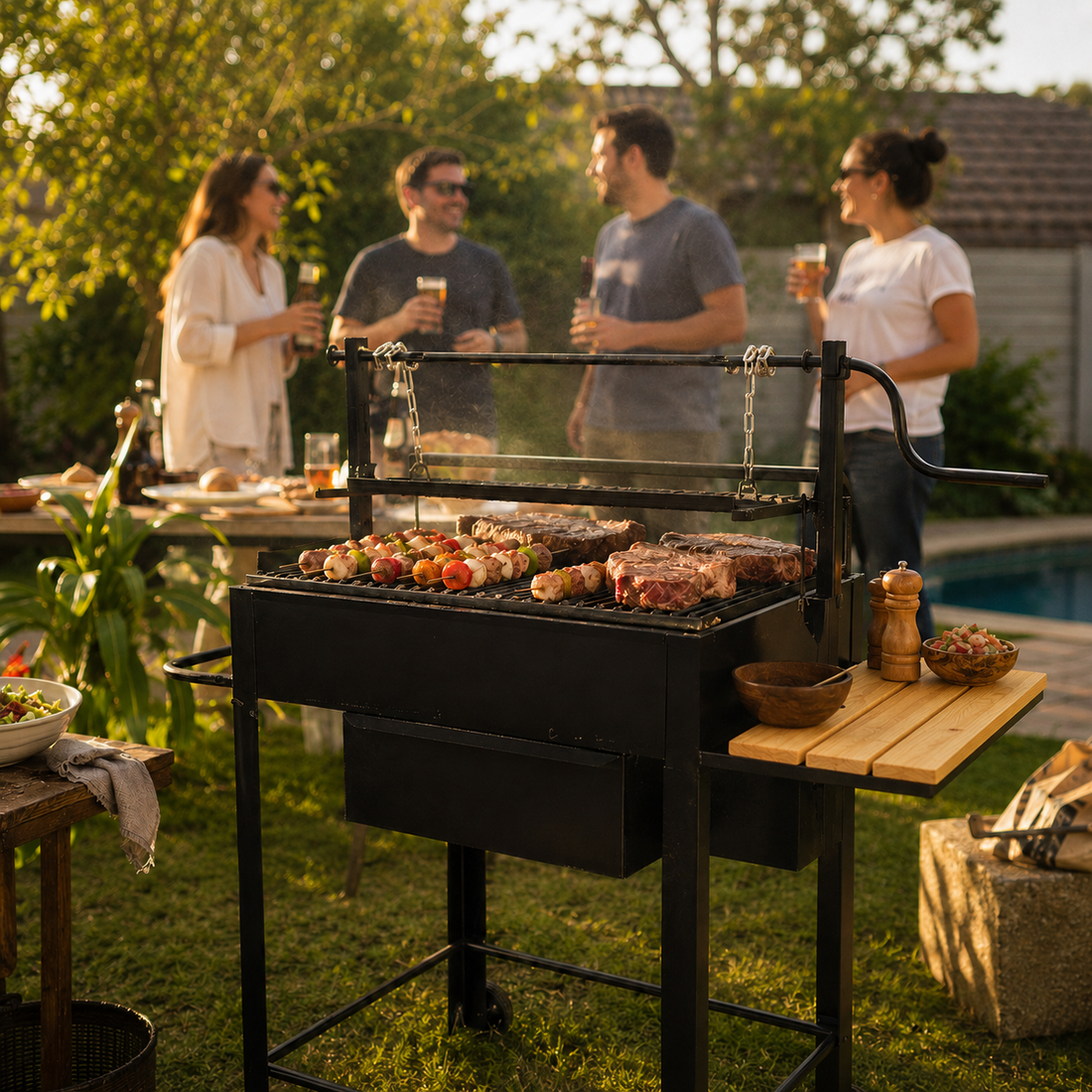 Carne y embutidos sobre la parrilla a carbón — PARRILLATE