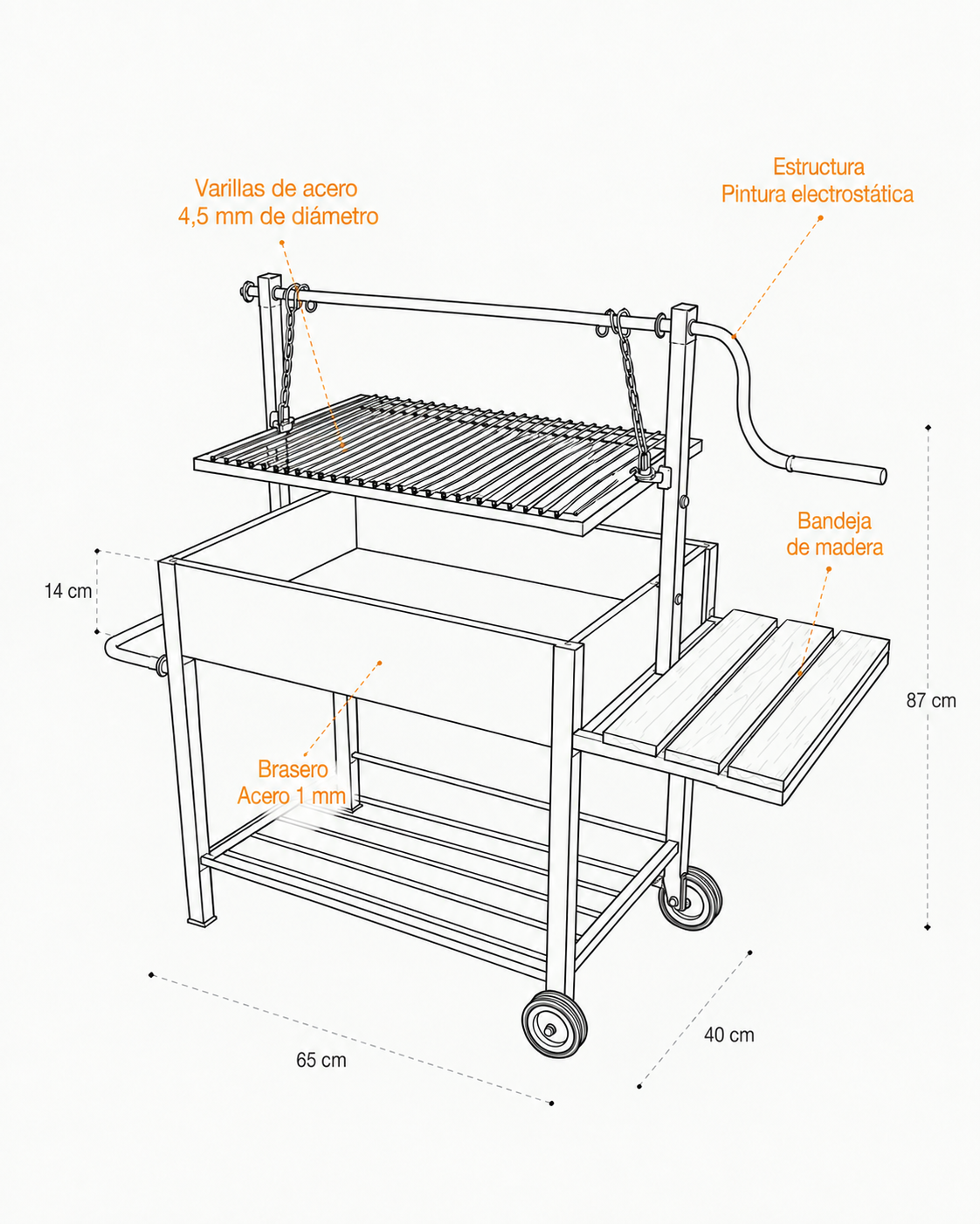 Parrilla Elevable con Manivela | Asado Chileno — PARRILLATE