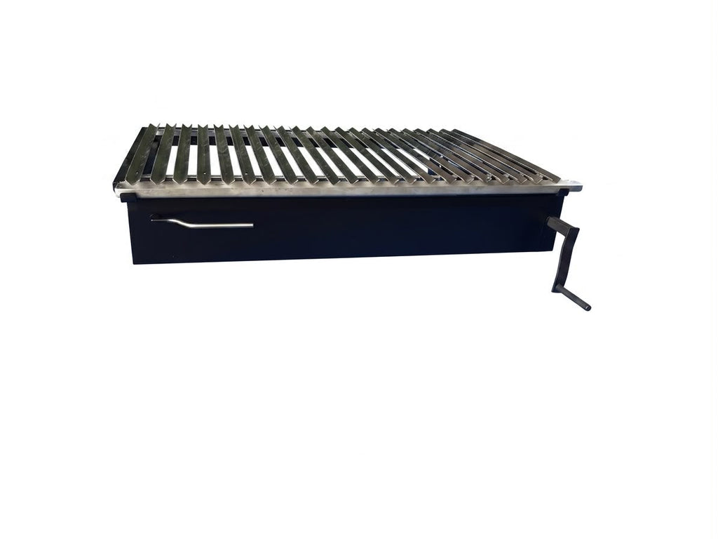 Parrilla con manivela y tapa frontal de fierro, vista principal — PARRILLATE